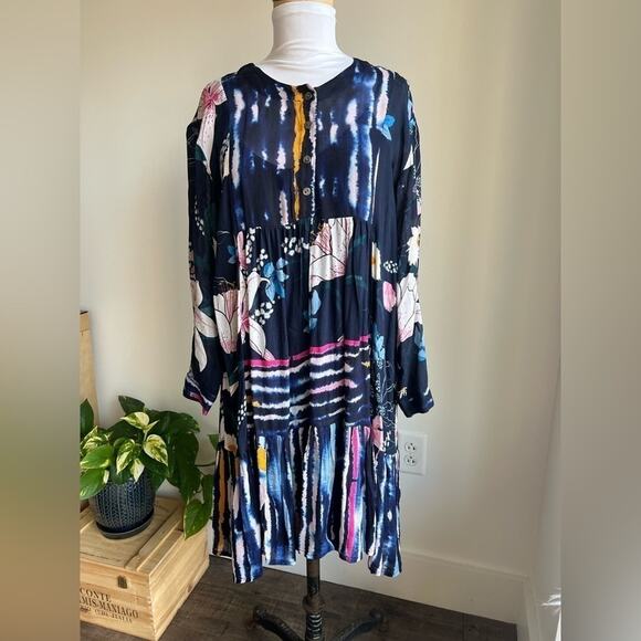 Anthropologie Bl^nk London Meridian Blue Drop Waist Long Sleeve Dress - Picture 3 of 9